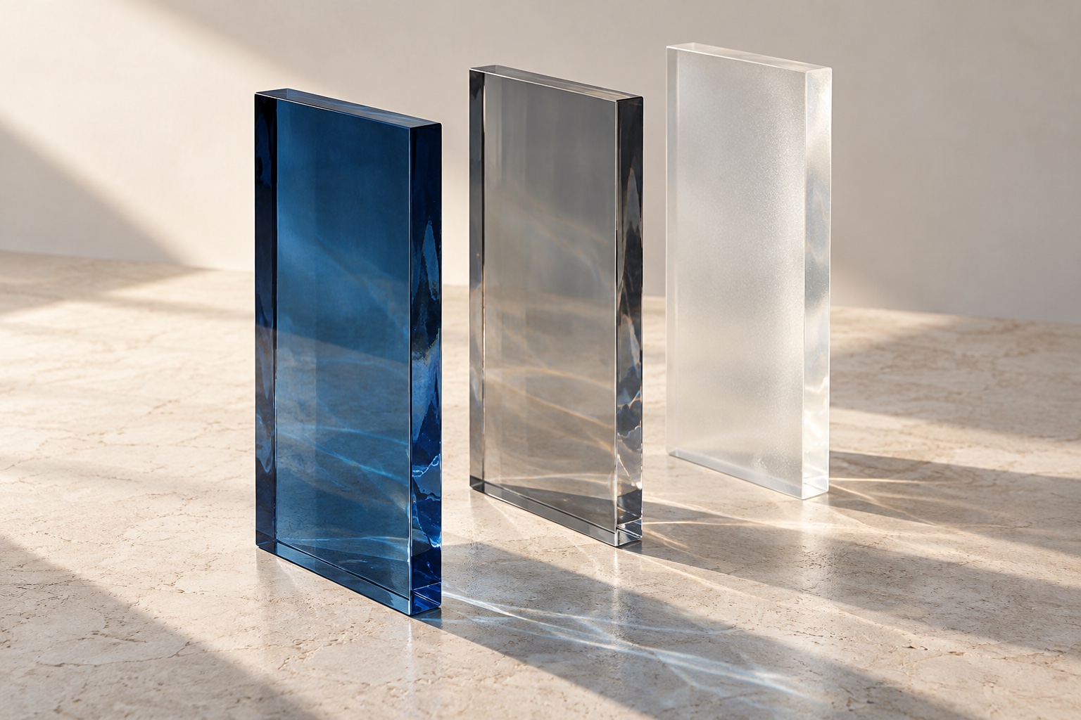 Three separate glass planes symbolising independent roles.